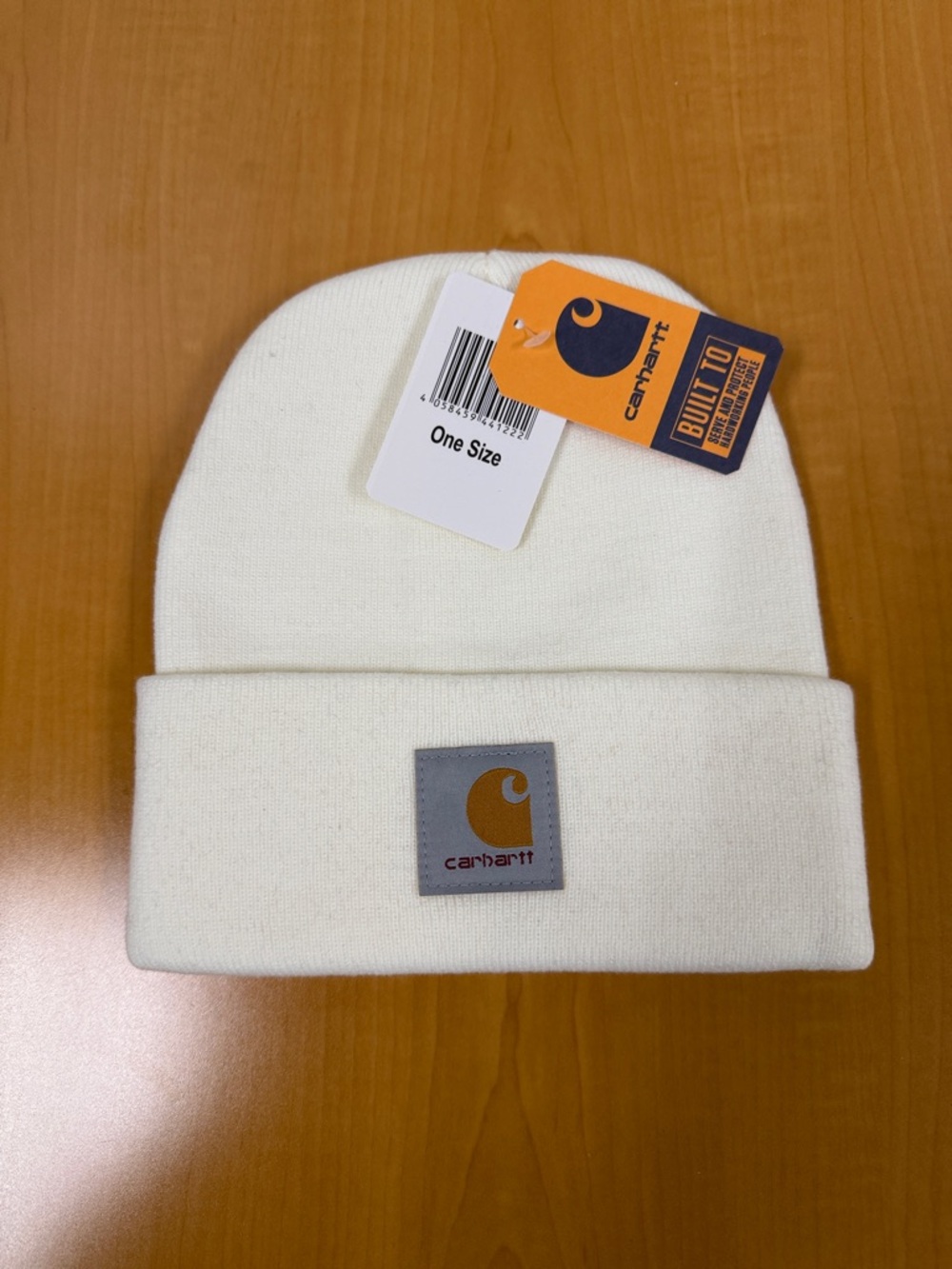 Carhartt Cream Knit Cuffed Beanie with Logo Patch